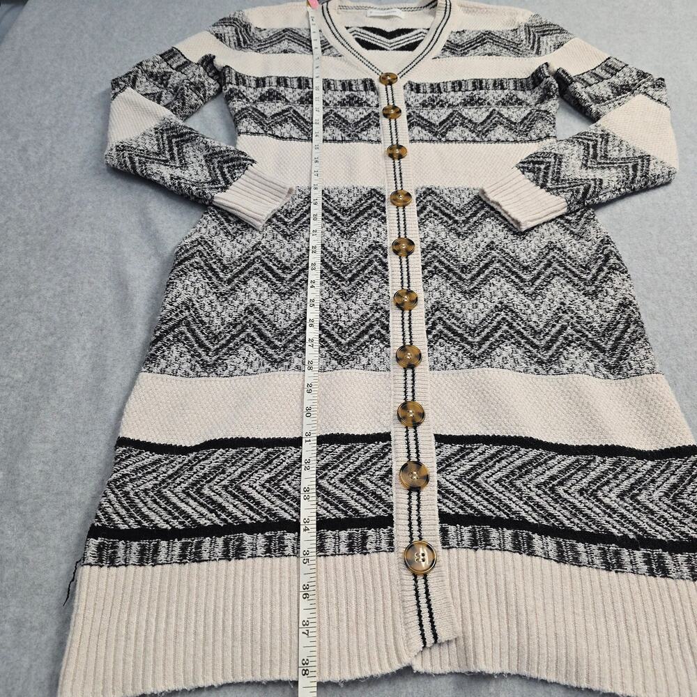 Lucky Brand Long Cardigan Sweater M Ivory Black Fair Isle Boho Duster Soft Cozy - Picture 6 of 9